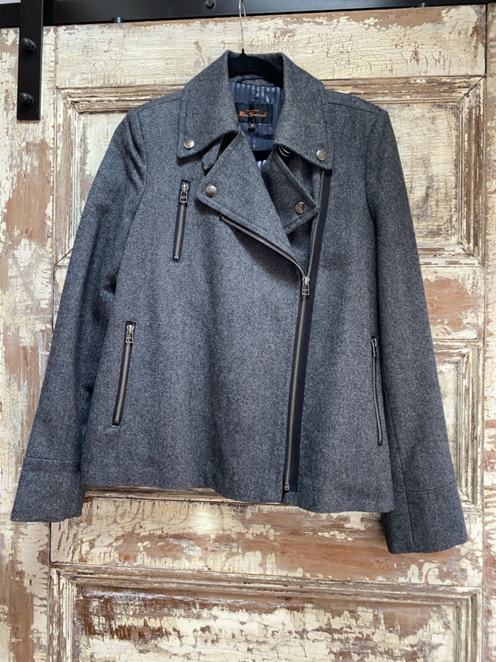 Ben Sherman Wool Moto Coat, Pebbled Charcoal Gray, Size S